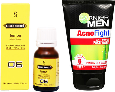 SHEER SECRET LEMON ESSENTIAL OIL 15 ML and GARNIER MEN'S ACNO FIGHT FACE WASH 100 ML(Set of 2)
SHEER SECRET LEMON ESSENTIAL OIL 15 ML and GARNIER MEN'S ACNO FIGHT FACE WASH 100 ML(Set of 2)