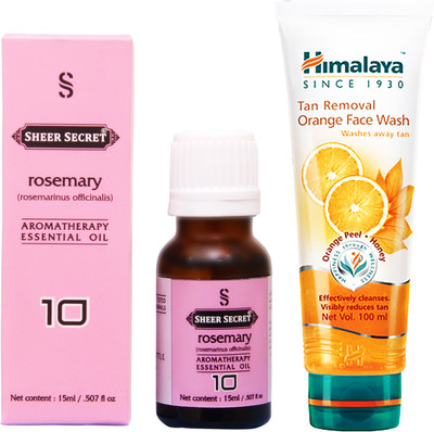 SHEER SECRET ROSEMARY ESSENTIAL OIL 15 ML and HIMALAYA TAN REMOVAL ORANGE FACE WASH 100 ML(Set of 2)
SHEER SECRET ROSEMARY ESSENTIAL OIL 15 ML and HIMALAYA TAN REMOVAL ORANGE FACE WASH 100 ML(Set of 2)