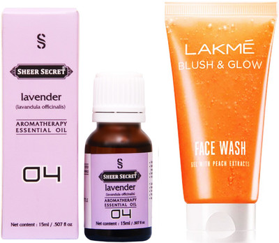 SHEER SECRET LAVENDER ESSENTIAL OIL 15 ML and LAKME BLUSH & GLOW PEACH GEL FACE WASH 100 ML(Set of 2)
SHEER SECRET LAVENDER ESSENTIAL OIL 15 ML and LAKME BLUSH & GLOW PEACH GEL FACE WASH 100 ML(Set of 2)