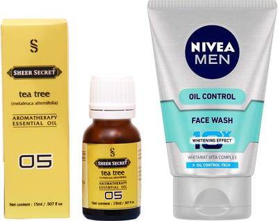 SHEER SECRET TEA TREE ESSENTIAL OIL 15 ML and NIVEA OIL CONTROL FACE WASH 100 ML(Set of 2)
SHEER SECRET TEA TREE ESSENTIAL OIL 15 ML and NIVEA OIL CONTROL FACE WASH 100 ML(Set of 2)