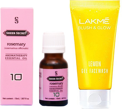 SHEER SECRET ROSEMARY ESSENTIAL OIL 15 ML and LAKME BLUSH & GLOW LEMON GEL FACE WASH 100 ML(Set of 2)
SHEER SECRET ROSEMARY ESSENTIAL OIL 15 ML and LAKME BLUSH & GLOW LEMON GEL FACE WASH 100 ML(Set of 2)