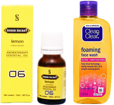 SHEER SECRET LEMON ESSENTIAL OIL 15 ML and CLEAN & CLEAR FOAMING FACE WASH 100 ML(Set of 2)
SHEER SECRET LEMON ESSENTIAL OIL 15 ML and CLEAN & CLEAR FOAMING FACE WASH 100 ML(Set of 2)