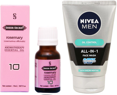SHEER SECRET ROSEMARY ESSENTIAL OIL 15 ML and NIVEA ALL IN 1 FACE WASH 100 ML(Set of 2)
SHEER SECRET ROSEMARY ESSENTIAL OIL 15 ML and NIVEA ALL IN 1 FACE WASH 100 ML(Set of 2)