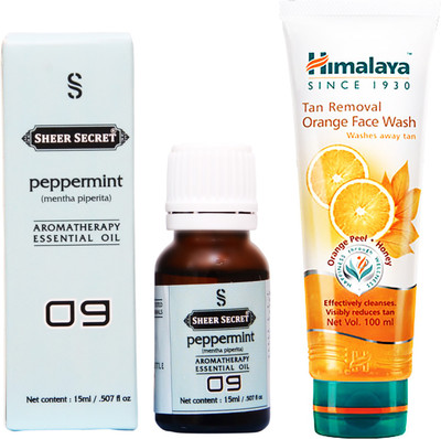 SHEER SECRET PEPPERMINT ESSENTIAL OIL 15 ML and HIMALAYA TAN REMOVAL ORANGE FACE WASH 100 ML(Set of 2)
SHEER SECRET PEPPERMINT ESSENTIAL OIL 15 ML and HIMALAYA TAN REMOVAL ORANGE FACE WASH 100 ML(Set of 2)