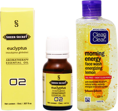 SHEER SECRET EUCLYPTUS ESSENTIAL OIL 15 ML and CLEAN & CLEAR MORNING ENERGY LEMON FACE WASH 100 ML(Set of 2)
SHEER SECRET EUCLYPTUS ESSENTIAL OIL 15 ML and CLEAN & CLEAR MORNING ENERGY LEMON FACE WASH 100 ML(Set of 2)