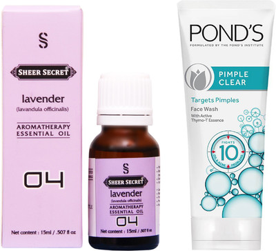 SHEER SECRET LAVENDER ESSENTIAL OIL 15 ML and POND'S PIMPLE CLEAR FACE WASH 100 ML(Set of 2)
SHEER SECRET LAVENDER ESSENTIAL OIL 15 ML and POND'S PIMPLE CLEAR FACE WASH 100 ML(Set of 2)