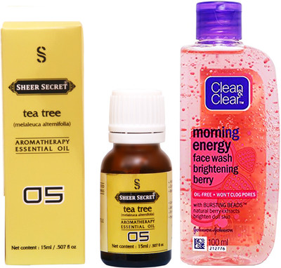 SHEER SECRET TEA TREE ESSENTIAL OIL 15 ML and CLEAN & CLEAR MORNING ENERGY BERRY FACE WASH 100 ML(Set of 2)
SHEER SECRET TEA TREE ESSENTIAL OIL 15 ML and CLEAN & CLEAR MORNING ENERGY BERRY FACE WASH 100 ML(Set of 2)