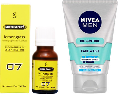 SHEER SECRET LEMONGRASS ESSENTIAL OIL 15 ML and NIVEA OIL CONTROL FACE WASH 100 ML(Set of 2)
SHEER SECRET LEMONGRASS ESSENTIAL OIL 15 ML and NIVEA OIL CONTROL FACE WASH 100 ML(Set of 2)
