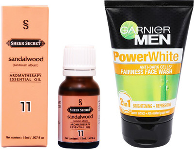 SHEER SECRET SANDALWOOD ESSENTIAL OIL 15 ML and GARNIER MEN'S POWER WHITE FACE WASH 100 ML(Set of 2)
SHEER SECRET SANDALWOOD ESSENTIAL OIL 15 ML and GARNIER MEN'S POWER WHITE FACE WASH 100 ML(Set of 2)
