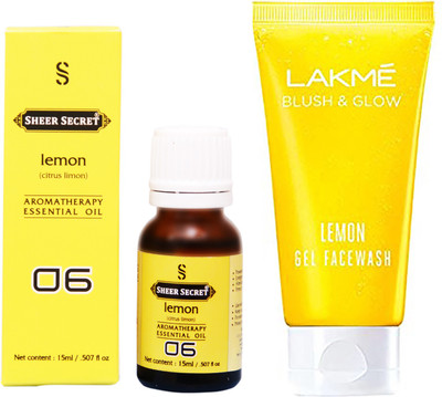 SHEER SECRET LEMON ESSENTIAL OIL 15 ML and LAKME BLUSH & GLOW LEMON GEL FACE WASH 100 ML(Set of 2)
SHEER SECRET LEMON ESSENTIAL OIL 15 ML and LAKME BLUSH & GLOW LEMON GEL FACE WASH 100 ML(Set of 2)