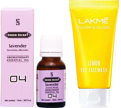 SHEER SECRET LAVENDER ESSENTIAL OIL 15 ML and LAKME BLUSH & GLOW LEMON GEL FACE WASH 100 ML(Set of 2)
SHEER SECRET LAVENDER ESSENTIAL OIL 15 ML and LAKME BLUSH & GLOW LEMON GEL FACE WASH 100 ML(Set of 2)