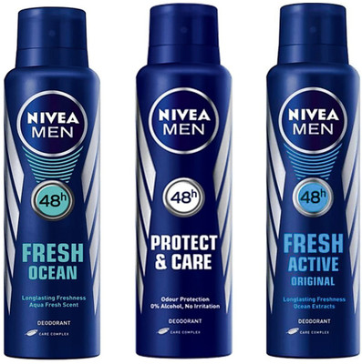Nivea Men FRESH OCEAN + PROTECT & CARE + FRESH ACTIVE Perfume Body Spray - For Men(450 ml, Pack of 3)
Nivea Men FRESH OCEAN + PROTECT & CARE + FRESH ACTIVE Perfume Body Spray - For Men(450 ml, Pack of 3)