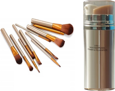 tanvi27 SKIN ENERGIZING GLAM FACE PRIMER + FOUNDATION WITH PROFESSIONAL BRUSH SET(Set of 2)