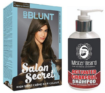 MISTER BEARD CHARCOAL SHAMPOO WITH BBLUNT NATURAL BROWN (4.31) HAIR COLOUR(Set of 2)