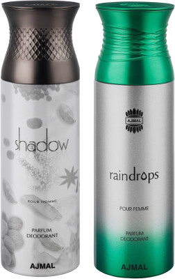 Ajmal Shadow Homme & Raindrops Deodorant Spray - For Men & Women(200 ml, Pack of 2)
Ajmal Shadow Homme & Raindrops Deodorant Spray - For Men & Women(200 ml, Pack of 2)