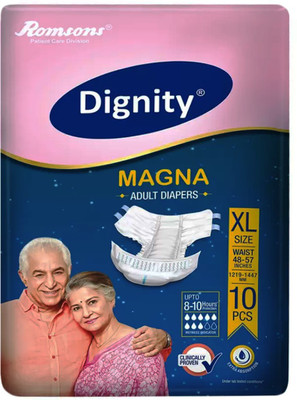 ROMSONS DIGNITY MAGNA ADULT DIAPERS, SIZE XL, 10 Pcs. PACK, FOR WAIST SIZE 48"-57" INCHES Adult Diapers - XL(10 Pieces)