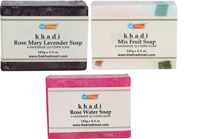 Agile The Khadi Mart Combo of (Rose Marry Lavender Soap, Mix Fruit Soap & Rose Water Soap) - (Pack of 3) - 375 gm(3 g, Pack of 3)