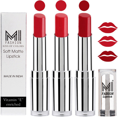 MI Fashion Single Stroke Bold Application Luxurious Smooth Creamy Matte Lipstick Sets of 3(Red Alert Lipstick,Romantic Red Lipstick,Dry Red Lipstick)
MI Fashion Single Stroke Bold Application Luxurious Smooth Creamy Matte Lipstick Sets of 3(Red Alert Lipstick,Romantic Red Lipstick,Dry Red Lipstick)