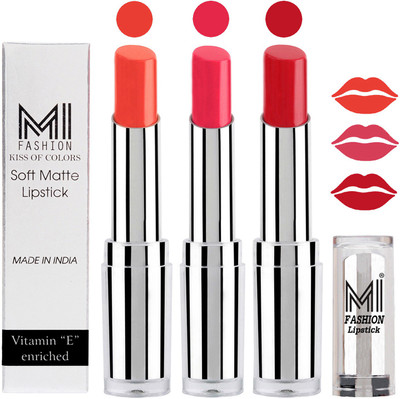 MI Fashion Single Stroke Bold Application Luxurious Smooth Creamy Matte Lipstick Sets of 3(Coral Glamour Lipstick,Magenta Lipstick,Romantic Red Lipstick)
MI Fashion Single Stroke Bold Application Luxurious Smooth Creamy Matte Lipstick Sets of 3(Coral Glamour Lipstick,Magenta Lipstick,Romantic Red Lipstick)
