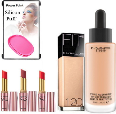 powerpoint Silicon Puff&Lakme 9To5 Lipstick (pack of 3)&Maybelline Fit Me Foundation 120 ml&Mac Studio Waterwegiht Foundation(Set of 6)
powerpoint Silicon Puff&Lakme 9To5 Lipstick (pack of 3)&Maybelline Fit Me Foundation 120 ml&Mac Studio Waterwegiht Foundation(Set of 6)