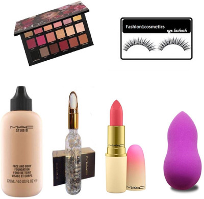 FASHION1COSMETICS Combo kit of huda rose gold multicolor eye shadow,mac smoothing perfecting primer,studio face and body foundation,lipstick,eyelashes and sponge puff (Set of 6)(Set of 6)
FASHION1COSMETICS Combo kit of huda rose gold multicolor eye shadow,mac smoothing perfecting primer,studio face and body foundation,lipstick,eyelashes and sponge puff (Set of 6)(Set of 6)