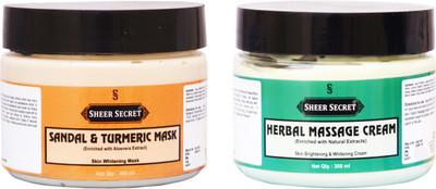 SHEER SECRET SANDAL & TURMERIC MASK 300ML and HERBAL MASSAGE CREAM 300ML(Set of 2)
SHEER SECRET SANDAL & TURMERIC MASK 300ML and HERBAL MASSAGE CREAM 300ML(Set of 2)
