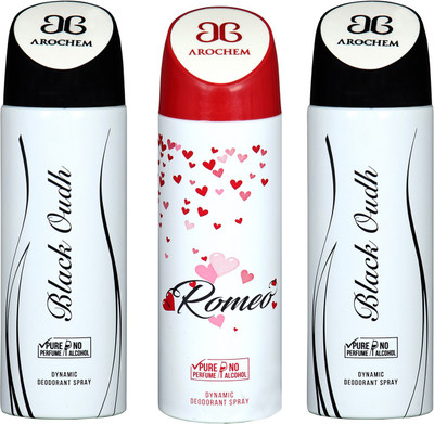 arochem BLACK OUDH & ROMEO DYNAMIC DEODORANT SPRAY Body Spray - For Men & Women(600 ml, Pack of 3)
arochem BLACK OUDH & ROMEO DYNAMIC DEODORANT SPRAY Body Spray - For Men & Women(600 ml, Pack of 3)