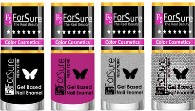 Forsure Fast Dry and Chip Resistant Nail Polish Black, Silver, Silver Glitter, Mauve(Pack of 4)
Forsure Fast Dry and Chip Resistant Nail Polish Black, Silver, Silver Glitter, Mauve(Pack of 4)