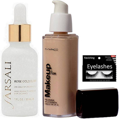 ravishing Eyelashes, FARSALI Rose Gold Elixir face serum, Mac Makeup Pro Longwear Foundation(Set of 3)
ravishing Eyelashes, FARSALI Rose Gold Elixir face serum, Mac Makeup Pro Longwear Foundation(Set of 3)