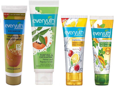 Everyuth Naturals GOLDEN GLOW PEE OFF MASK 90g, PURIFYING & EXFOLIATING Neem Papaya Scrub 100g, Lemon & Cherry Face Wash 50g & Naturals TULSI TURMERIC Face Wash 50g(Set of 4)
Everyuth Naturals GOLDEN GLOW PEE OFF MASK 90g, PURIFYING & EXFOLIATING Neem Papaya Scrub 100g, Lemon & Cherry Face Wash 50g & Naturals TULSI TURMERIC Face Wash 50g(Set of 4)