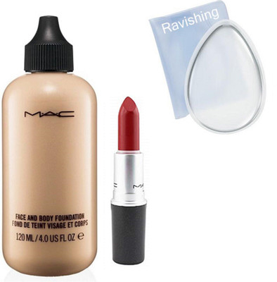 ravishing PUFF, MAC face & body foundation & matte finish lipstick(Set of 3)
