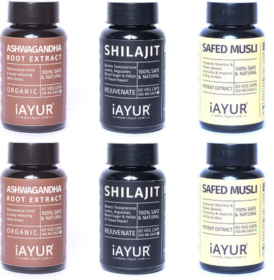 iAYUR Shilajit 500 Mg 60 Veg & Safed Musli 500 Mg 60 Veg & Ashwagandha 500 Mg 60 Veg(360 No)
iAYUR Shilajit 500 Mg 60 Veg & Safed Musli 500 Mg 60 Veg & Ashwagandha 500 Mg 60 Veg(360 No)