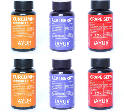 iAYUR Grapeseed 400 Mg 60 Veg & Curcumin 400 Mg 60 Veg & Acai Berry 500 Mg 60 Veg(360 No)
iAYUR Grapeseed 400 Mg 60 Veg & Curcumin 400 Mg 60 Veg & Acai Berry 500 Mg 60 Veg(360 No)