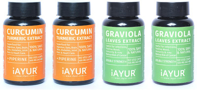 iAYUR Curcumin (95% Total Curcuminoids) 400 Mg 60 Veg & Graviola (Soursop) 500 Mg 60 Veg(240 No)
iAYUR Curcumin (95% Total Curcuminoids) 400 Mg 60 Veg & Graviola (Soursop) 500 Mg 60 Veg(240 No)