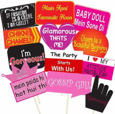 PARTYFAVOUR Party Propz Wedding Photobooth Props 13 Pcs for Wedding, Bachelorette, Bride to Photo Props Photo Booth Board(Wedding)