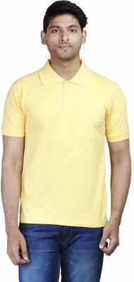 FLEXIMAA Solid Men' Polo Neck Yellow T-Shirt