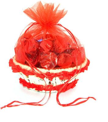 Rich'U Chocolates RED COLOR ROUND SHAPE GIFT BASKET - 25 Pcs Bars(220 g)
