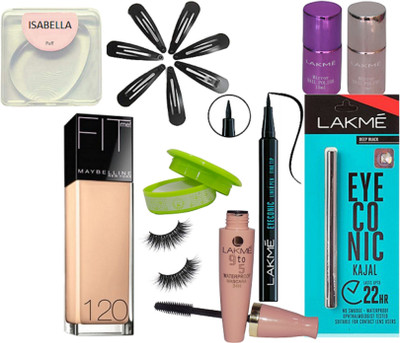 ISABELLA silicon puff & kajal & mascara, pen eyeliner & hair clip pack of 7 & foundation & nail paint remover & nail paint 2 & Eyelashes(Set of 16)
ISABELLA silicon puff & kajal & mascara, pen eyeliner & hair clip pack of 7 & foundation & nail paint remover & nail paint 2 & Eyelashes(Set of 16)