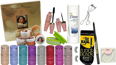Eska Silicon puff, Eyeliner & mascara, Mirror nail paint pack of 8, Eyelashes, Eyelashes curler , nail paint remover , kajal, Gold facial kit(Set of 16)
Eska Silicon puff, Eyeliner & mascara, Mirror nail paint pack of 8, Eyelashes, Eyelashes curler , nail paint remover , kajal, Gold facial kit(Set of 16)