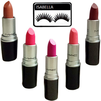 ISABELLA eyelashes,matte finish lipstick pack of 5(Set of 6)