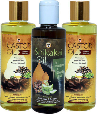 7 Days CASTOR OIL (100 ML) (PACK of 2) + SHIKAKAI OIL (100 ML) Hair Oil(100 ml)