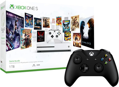 Microsoft Xbox One Slim 1 TB with Xbox Starter Bundle (3 Months Xbox Game Pass and Xbox Live Gold)(White, Additional Xbox One (Black) Controller)