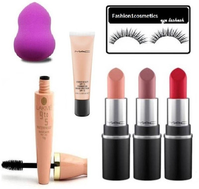 FASHION1COSMETICS Combo Best Eyelashes , matte lipstick set of 3, Foundation,powder puff with mascara(Set of 7)
FASHION1COSMETICS Combo Best Eyelashes , matte lipstick set of 3, Foundation,powder puff with mascara(Set of 7)