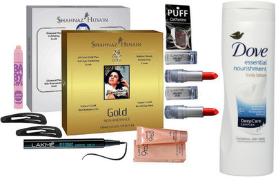 catherine Silicon Puff, Lakme 9to5 Mousse Foundation, Eyeconic Eyeliner, Enrich Lipstick-2, Shahnaz Husain Gold & Diamond Facial Kit, Hair Clips, Dove Essential Nourishment Body Lotion(Set of 11)
catherine Silicon Puff, Lakme 9to5 Mousse Foundation, Eyeconic Eyeliner, Enrich Lipstick-2, Shahnaz Husain Gold & Diamond Facial Kit, Hair Clips, Dove Essential Nourishment Body Lotion(Set of 11)