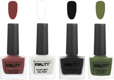 Kwality Premium Quality Dull Velvet Matte Nail Polish Flat Brush Exclusive Combo (2201202099 ) Dark Tan,White,Black,Olive Green(Pack of 4)
Kwality Premium Quality Dull Velvet Matte Nail Polish Flat Brush Exclusive Combo (2201202099 ) Dark Tan,White,Black,Olive Green(Pack of 4)