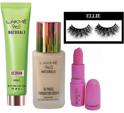 Ellie Eyelashes, Mac Gambattista Valli Lipstick, Lakme 9to5 Naturale Cc Cream, Natueale BI-PHASE Foundation Drops(Set of 4) 
Ellie Eyelashes, Mac Gambattista Valli Lipstick, Lakme 9to5 Naturale Cc Cream, Natueale BI-PHASE Foundation Drops(Set of 4)