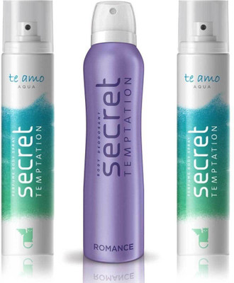 Secret Temptation 2 Te Amo Aqua and Romance Body Mist - For Women(390 ml, Pack of 3)
Secret Temptation 2 Te Amo Aqua and Romance Body Mist - For Women(390 ml, Pack of 3)