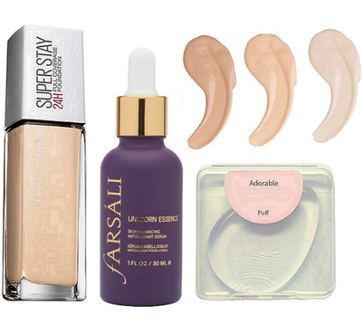 Adorable silicone puff,maybelline new york 24h full coverage foundation, Unicorn Essence farsali serum(Set of 3)
Adorable silicone puff,maybelline new york 24h full coverage foundation, Unicorn Essence farsali serum(Set of 3)