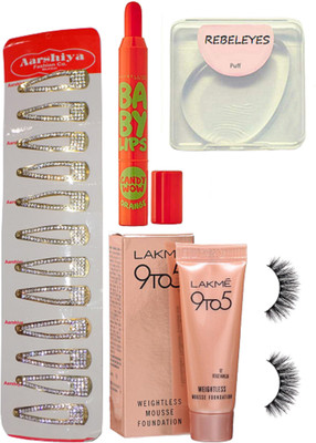 REBELEYES Silicon puff , lakme weightless mousse foundation, eyelashes, maybeillne baby lips,hair clip pack of 12(Set of 16)
REBELEYES Silicon puff , lakme weightless mousse foundation, eyelashes, maybeillne baby lips,hair clip pack of 12(Set of 16)