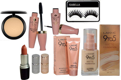 ISABELLA eyelashes,lakme 9to5 eyeliner,mascara, matte foundation,mousse foundation,matte finish lipstick,nail paint pack of 2,studio fix compact(Set of 9)
ISABELLA eyelashes,lakme 9to5 eyeliner,mascara, matte foundation,mousse foundation,matte finish lipstick,nail paint pack of 2,studio fix compact(Set of 9)